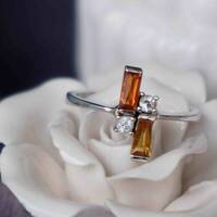 Unique --Natural Sapphire Ring Orange Sapphire White Sapphire Jewelry 925 Sterling Silver Ring  (US size 6 3/4 or 6.75) September Birthstone - Thumbnail 2