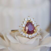 CZ Halo Natural Ruby Ring Pear Shape 8x6mm 925 Sterling Silver Ring for Women for Birthday for Anniversary US size 6 - Thumbnail 2