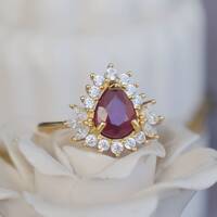 CZ Halo Natural Ruby Ring Pear Shape 8x6mm 925 Sterling Silver Ring for Women for Birthday for Anniversary US size 6 - Thumbnail 3