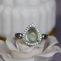 Cute Chabby Natural Prehnite Ring Pear Shape Green Prehnite 925 Sterling Silver Ring US size 6.5 - Thumbnail 1