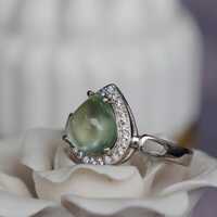 Cute Chabby Natural Prehnite Ring Pear Shape Green Prehnite 925 Sterling Silver Ring US size 6.5 - Thumbnail 4