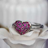 25pcs Genuine Red Ruby Heart Shape Ring 925 Sterling Silver Ring July Birthstone Gift for Birthday and Anniversary for loved ones - Thumbnail 3