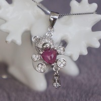 Baby Bear-Natural Pink Tourmaline Pendant 925 Sterling Silver Pendant for Girlfriend for Birthday(free silver chain gift) - Thumbnail 3