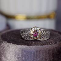 Exquisite-Small Natural Ruby Ring 925 Sterling Silver Ring August Birthstone Great Gift US size 5.25 or 5 1/4 Ring for Women - Thumbnail 1