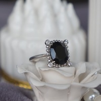 Super Cool! Black Quartz Ring Cool Ring 925 Sterling Silver Ring plated in Rhodium Gift White Sapphire accent stones - Thumbnail 2
