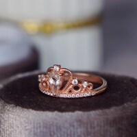 Little Crown- Pear Shape Natural Pink Morganite Ring 925 Sterling Silver Ring Plated with Rose Gold  Ring for Women US size 6 1/4 - Thumbnail 4