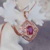 Natural Red Ruby Pendant 925 Sterling Silver Pendant Rose Gold Plating Red Ruby Jewelry for Women July Birthstone - Thumbnail 3