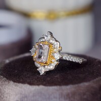 Natural Morganite Ring Octagon Shape Morganite 925 Sterling Silver Ring Classic Design Gift for Women for Girls US Size 6.5 - Thumbnail 2