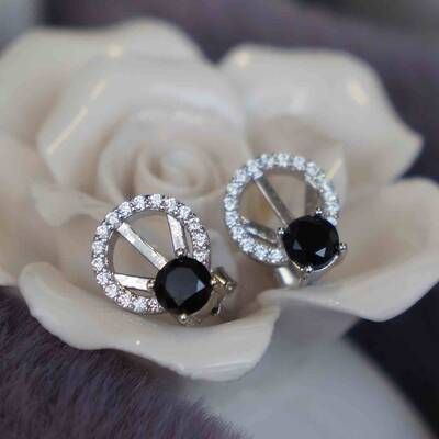 Anti-war earstuds natural black spinel earstuds 925 sterling silver stud earrings one pair