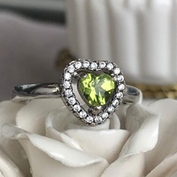 Heart Shape Natural Peridot Ring 925 Sterling Silver Ring with heart shape peridot US size 6.25 - Thumbnail 3