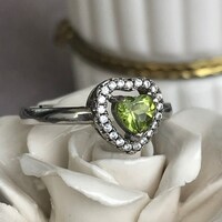 Heart Shape Natural Peridot Ring 925 Sterling Silver Ring with heart shape peridot US size 6.25 - Thumbnail 4