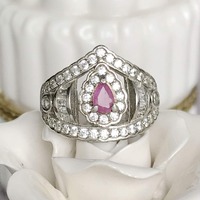 Natural Pear Shape Pink Sapphire Ring 925 Sterling Silver Ring Gift for Girl US size 5.5 - Thumbnail 4