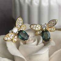 Bee Earstuds Natural Teal Sapphire Stud Earrings 925 Sterling Silver Earstuds Cute Design and Gift for Women for Girls - Thumbnail 1
