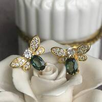 Bee Earstuds Natural Teal Sapphire Stud Earrings 925 Sterling Silver Earstuds Cute Design and Gift for Women for Girls - Thumbnail 4