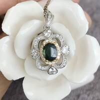 Natural Green Sapphire Pendant 925 Sterling Silver Pendant Green Sapphire Jewlery Two Tone Plating(stone is not perfect) - Thumbnail 1