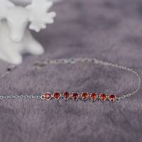 Beautiful Red Garnet Bracelet 925 Sterling Silver Chain Bracelet Gift for Anniversary for Birthday for Girls - Thumbnail 2