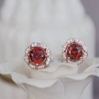 Beautiful Natural Red Garnet Earstuds 925 Sterling Silver Stud Earrings for Lady for Girl Beautiful Open Red Color - Thumbnail 1