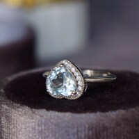 Heart Shape Natural Aquamarine Ring 925 Sterling Silver Blue Ring for Women Gift for Girls Heart Shape Popular US size 6 - Thumbnail 5