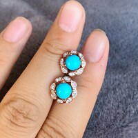 Natural Arizona Sleeping Beauty Blue Turquoise Earstuds 925 Sterling Silver Stud Earrings for Lady for Girl Beautiful Blue - Thumbnail 5