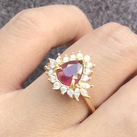 CZ Halo Natural Ruby Ring Pear Shape 8x6mm 925 Sterling Silver Ring for Women for Birthday for Anniversary US size 6 - Thumbnail 6