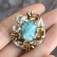 Natural Larimar Pendant Flower Basket Design 925 Sterling Silver Pendant vintage feeling - Thumbnail 6