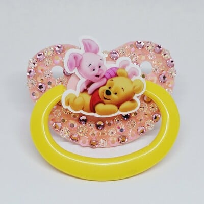 Pooh bear and piglet pink/yellow adult pacifier