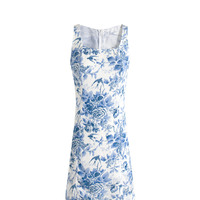 Retro style blue and white porcelain print sexy square neck sleeveless casual dress - Thumbnail 1