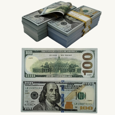 Prop money $100 full print,200 pieces replica dollar ,double sided movie copy money for education,video,fun play game money
