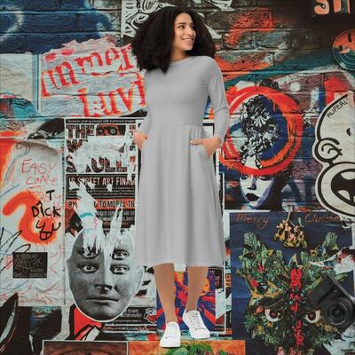 All-over print long sleeve midi dress
