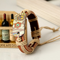 Vintage Peace Flower Leather Bracelet  - Thumbnail 1