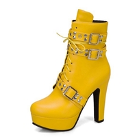 Autumn Winter Women's Boots Lace Up High Heel Short Boots Large Size 50 - Thumbnail 2