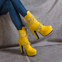 Autumn Winter Women's Boots Lace Up High Heel Short Boots Large Size 50 - Thumbnail 5