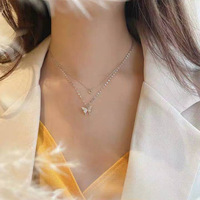 Shiny Butterfly Double Layer Cute Necklace Clavicle Chain For Women Girls - Thumbnail 3