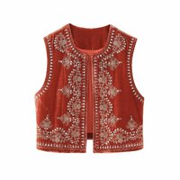 Vest Fashion Sequin Embroidered Velvet Vest - Thumbnail 2