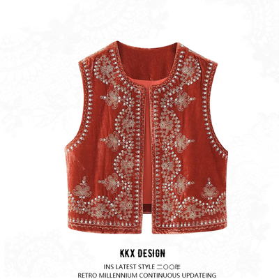 Vest fashion sequin embroidered velvet vest