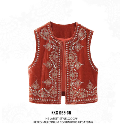Vest Fashion Sequin Embroidered Velvet Vest