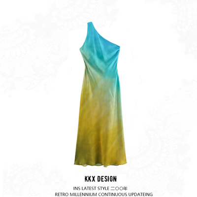 Temperamental and mature silk satin tie-dye dress - Thumbnail 5