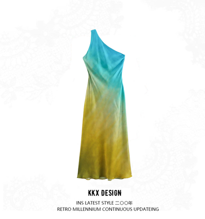 Temperamental and mature silk satin tie-dye dress