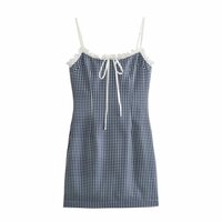 Fashionable patchwork short suspender dress - Thumbnail 2