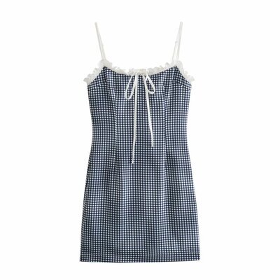 Fashionable patchwork short suspender dress
