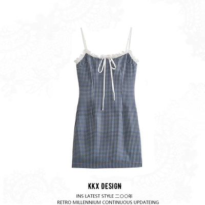 Fashionable patchwork short suspender dress - Thumbnail 5