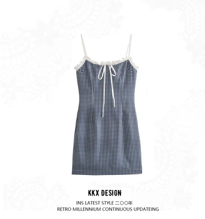 Fashionable patchwork short suspender dress