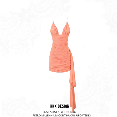Sexy deep v neck suspender dress - Thumbnail 5