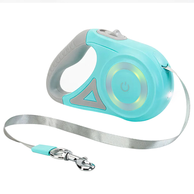 16ft retractable dog leash extendable pet leash dog walking leash with flashlight rgb light 2 rolls of waste bags dispenser fit for 66-110lbs-green