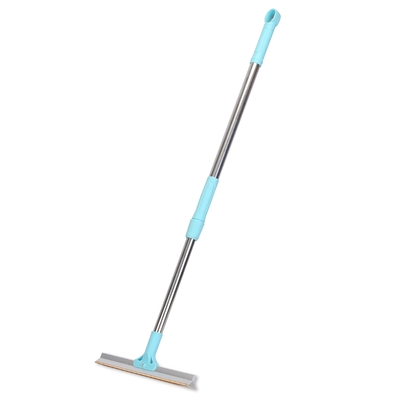 Pet hair removal rake with 54.33in adjustable telescopic rod multi-fabric dog cat hair scraper lint shaver for carpet rug clothes couch-blue