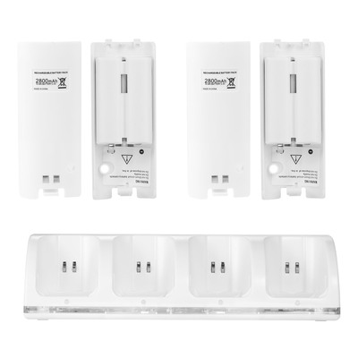 4 Remotes Charging Dock Game Controller Charger 2800mAh Rechargeable Battery Charging Stations w/ LED Indicator for Wii Nintendo-White