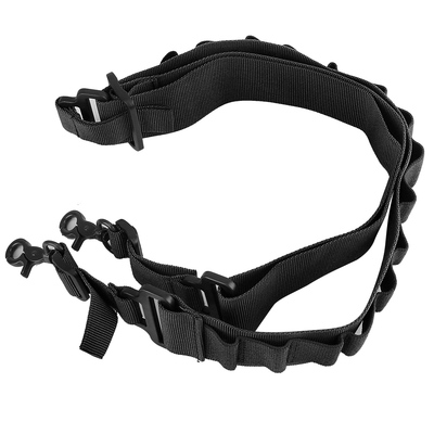 Tactical Shotgun Sling 2 Point Gun Sling Adjustable Shoulder Strap Rifle Shotgun Belts w/ 15-Shell Holders-Black