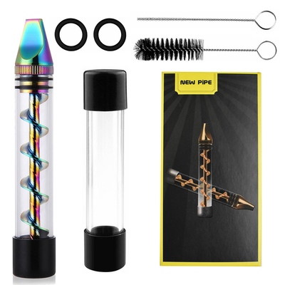 Glass Blunt Pipe Twisty 7-in-1 Grinder Blunt Kit w/ Smoking Metal Tip Cleaning Brush-Rainbow