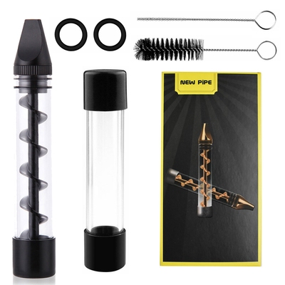 Glass Blunt Pipe Twisty 7-in-1 Grinder Blunt Kit w/ Smoking Metal Tip Cleaning Brush-Black
