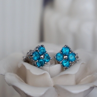 Blue Lucky Clover Neon Blue Color Natural Apatite Earstuds 925 Sterling Silver Stud Earrings for Girls Gift for Lady - Thumbnail 3